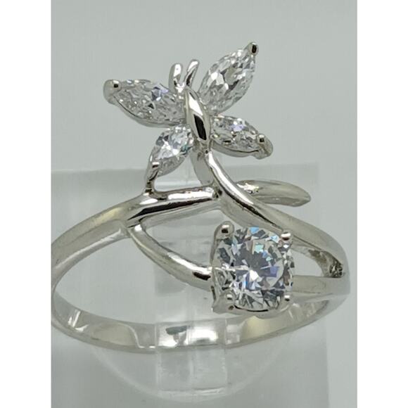Vintage White Gold GP Round Marquise Cut Sim Diamond CZ Butterfly Ring Size 7 - Picture 7 of 10